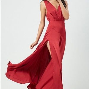 Satin Gown with V-Neck and Slit